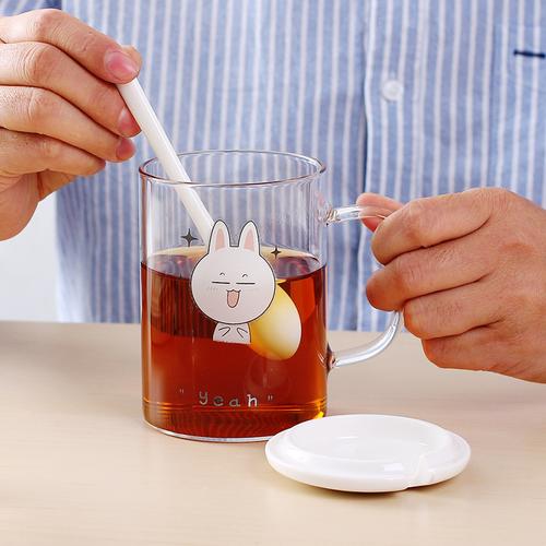 原味主义玻璃茶杯 有盖勺带把水杯马克杯简约早安杯可爱