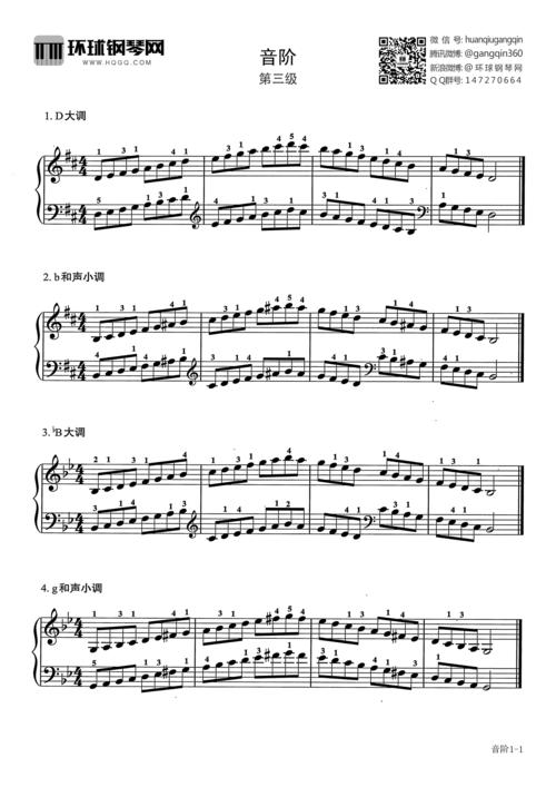 音阶(第三级)钢琴谱-环球钢琴网