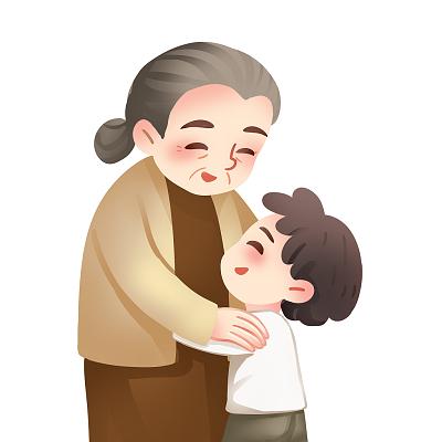卡通手绘拥抱奶奶的孙子陪伴老人元素