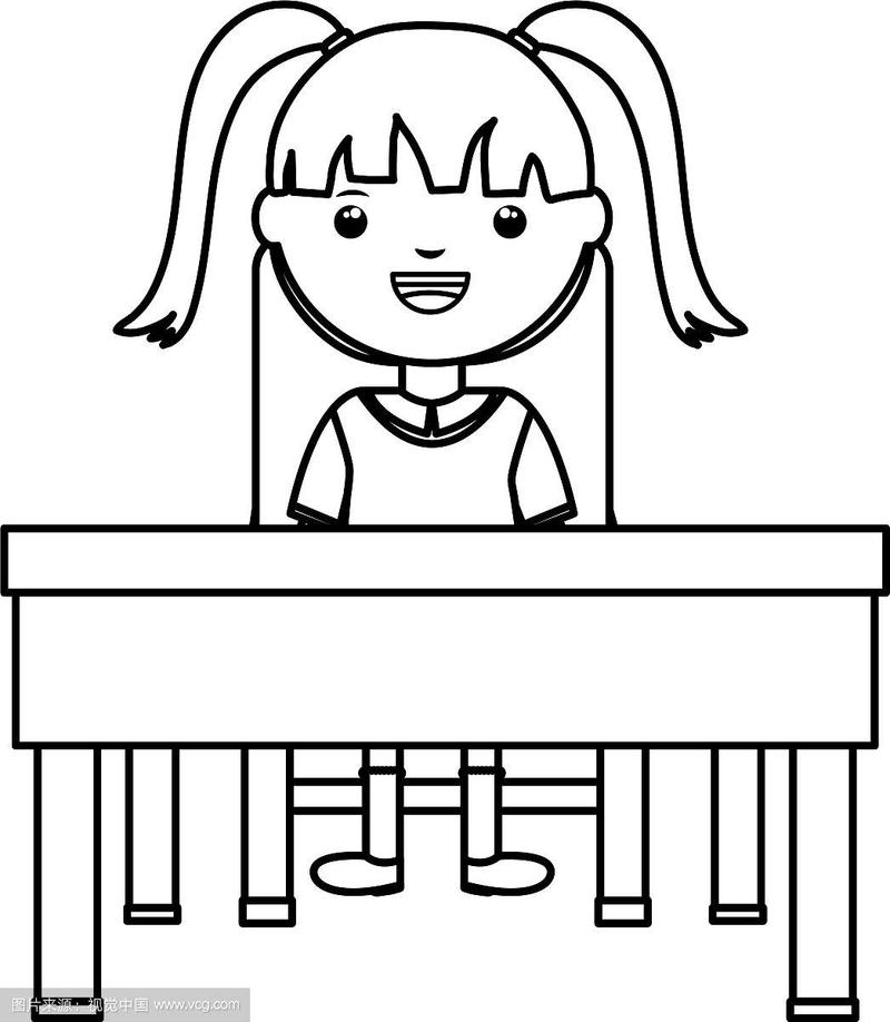 可爱的小女生坐在课桌上