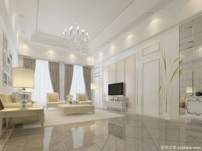 白色简欧风格复式欧式客厅装修效果图