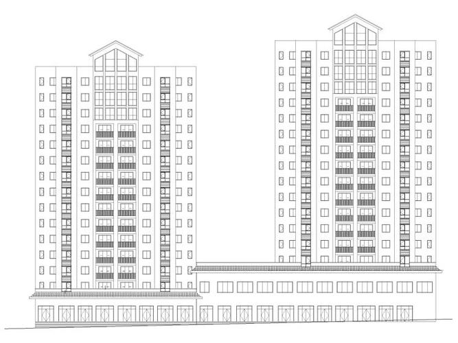 产业园区框架结构高层住宅建筑施工图 立面图1