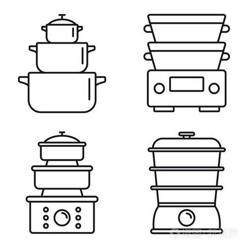 烹饪蒸笼图标集, 轮廓样式插画-正版商用图片16kivl-摄图新视界