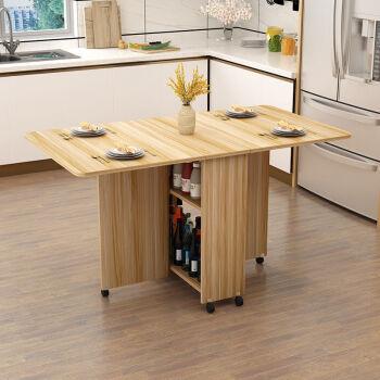 折叠餐桌家用小户型可移动带轮可伸缩长方形易多功能吃饭小桌子