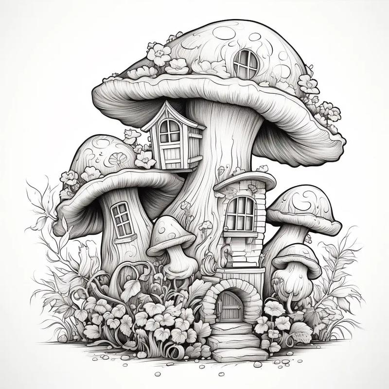蘑菇96房子涂色素材～最后两张是涂色配色参考.