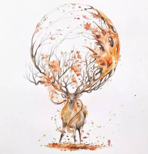 水彩艺术家及插画家luqman reza mulyono之手,擅长画动物,尤其是鹿