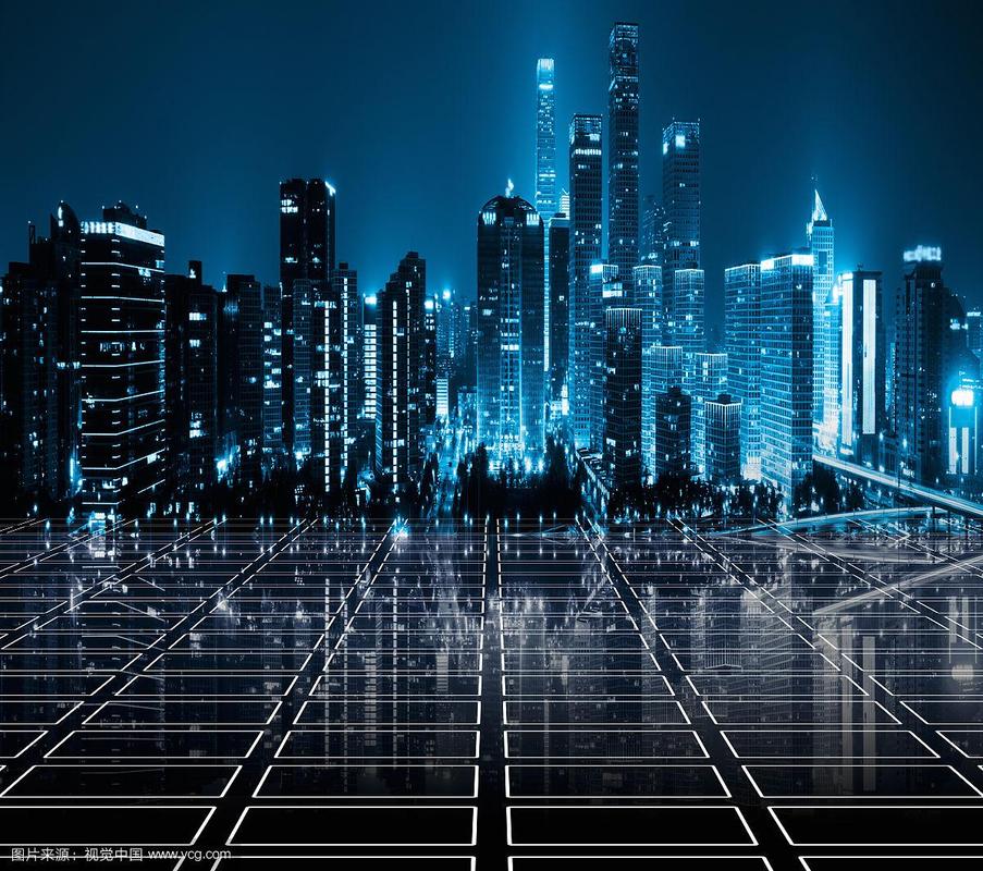 网络科技感和新能源感城市现代摩天大楼夜景特效