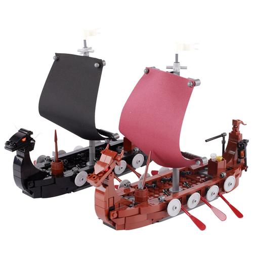 兼容乐高中世界战舰维京船龙舟海盗船积木模型拼接小颗粒益智玩具