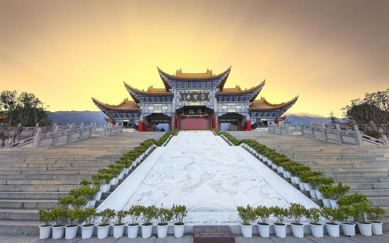 壁纸 中国,寺庙,楼梯,日落 1920x1200 hd 高清壁纸, 图片, 照片