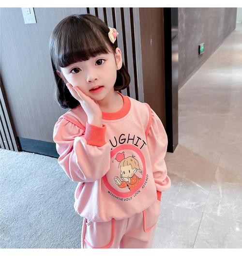 新款时尚简约春季女宝宝洋气两件套儿童网红春装小孩套装粉红色80cm