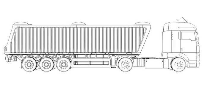 倾卸卡车半挂车倾卸卡车草图.eurotrucks 车.描摹3d 的插图.
