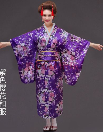 日本神明少女和服传统民族和风浴衣季cos动漫写真性感清纯 紫色樱花