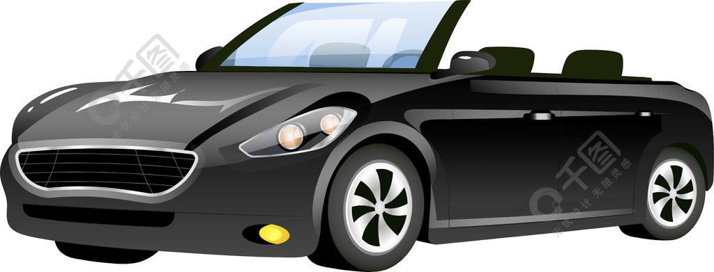 黑色敞篷车卡通矢量图时尚的新车平面颜色对象孤立在白色背景上的优雅