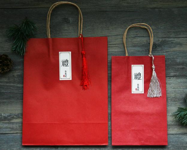 茶米记| 新春新年大红色手提牛皮纸袋 复古创意礼盒拎袋春节送礼