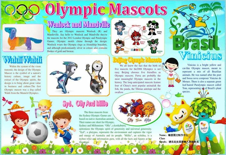 外语双语手抄报模板,奥林匹克运动会吉祥物手抄报画报海报报纸
