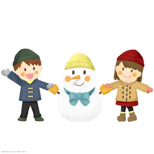下雪天堆雪人卡通人物素材图片-图行天下图库