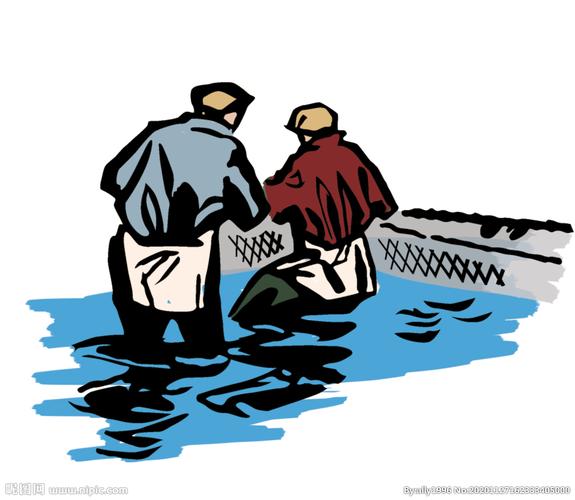 卡通渔民捕鱼插画色彩图图片