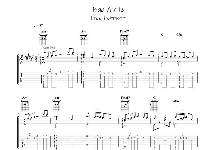 bad apple曲谱图片