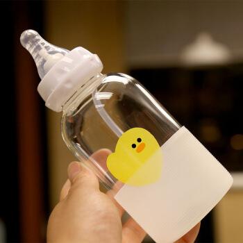 韩版可爱迷你奶嘴刻度个性奶瓶便携成人孕妇学生随手小巧水杯 黄小鸡