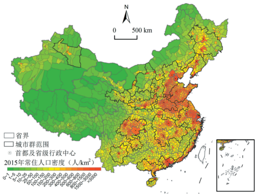2015 年中国常住人口密度与城市群区域人口分布港澳台地区资料