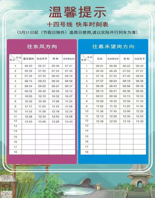 号线(嘉禾望岗站至东风站)将采用周日专用运行图,通过增加列车上线
