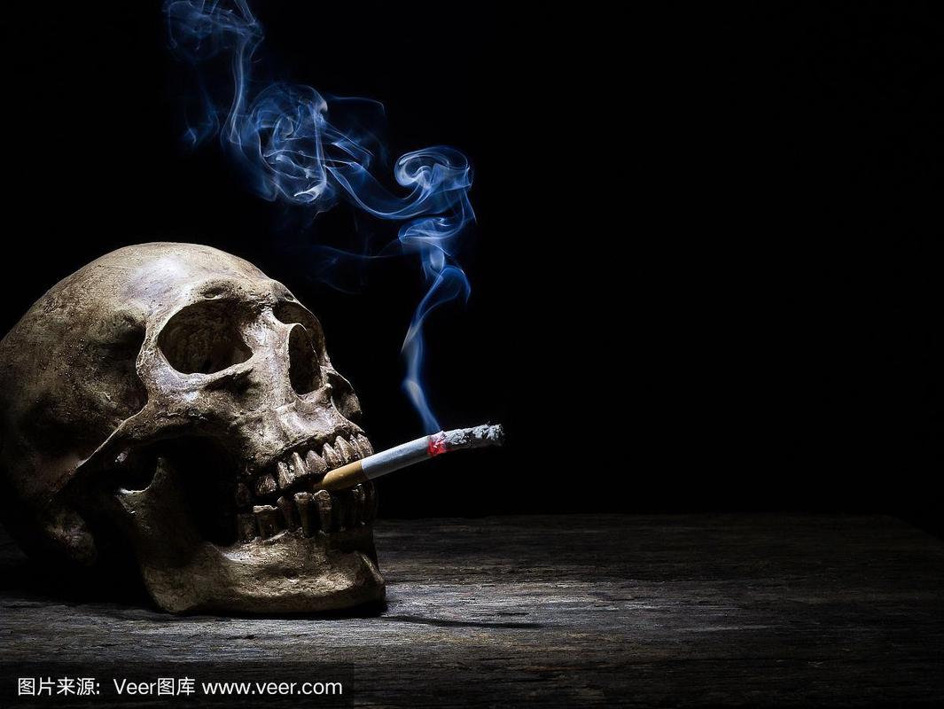 静物骷髅和香烟烟雾.