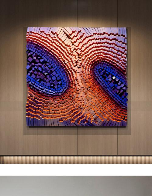 创意手工木块艺术装置画样板房抽象3d立体玄关装饰画设计师实物画