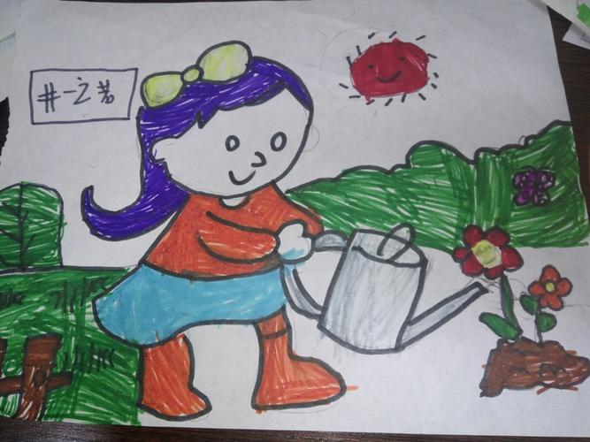 小女孩在给花浇水