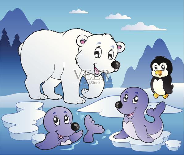 各种动物的冬季场景插画图片素材