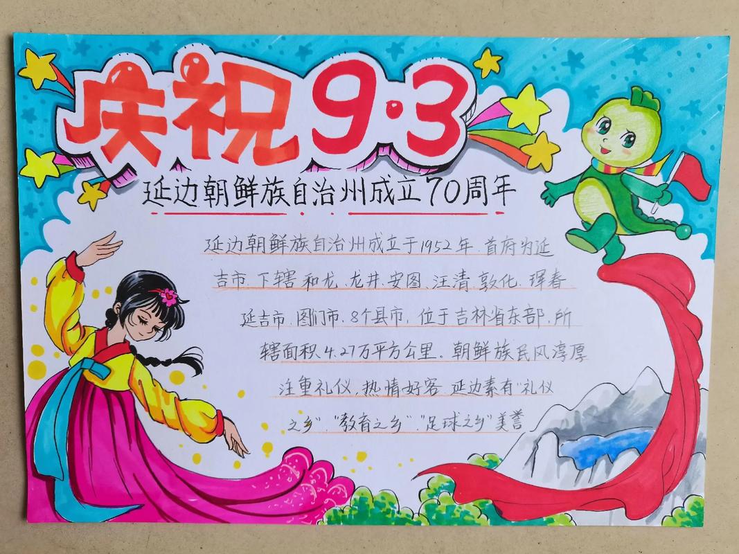 93手抄报,喜迎93手抄报,庆祝延边朝鲜族自治州成立70周年 - 抖音