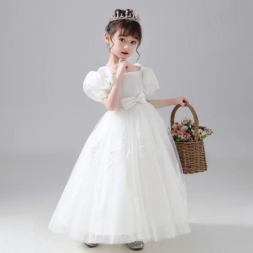 礼服花童女童公主小女孩婚礼白色钢琴演奏洋气儿童套装