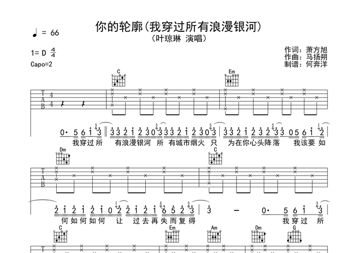你的轮廓吉他谱(图片谱,尾奏,简单版,弹唱)_叶琼琳 - 吉他社