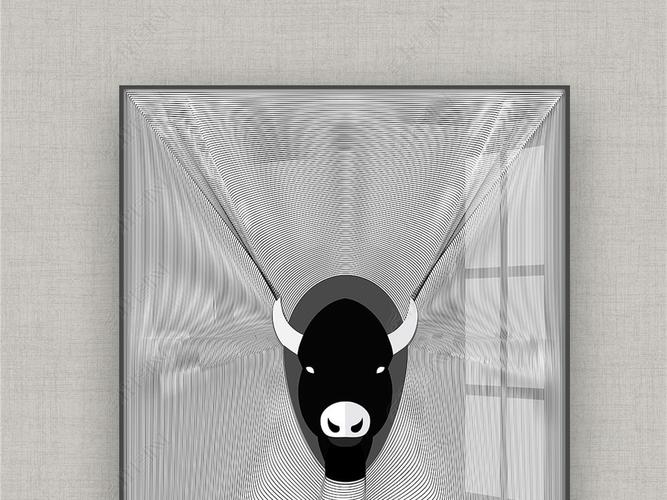牛气冲天抽象艺术几何线条动物后现代玄关装饰画