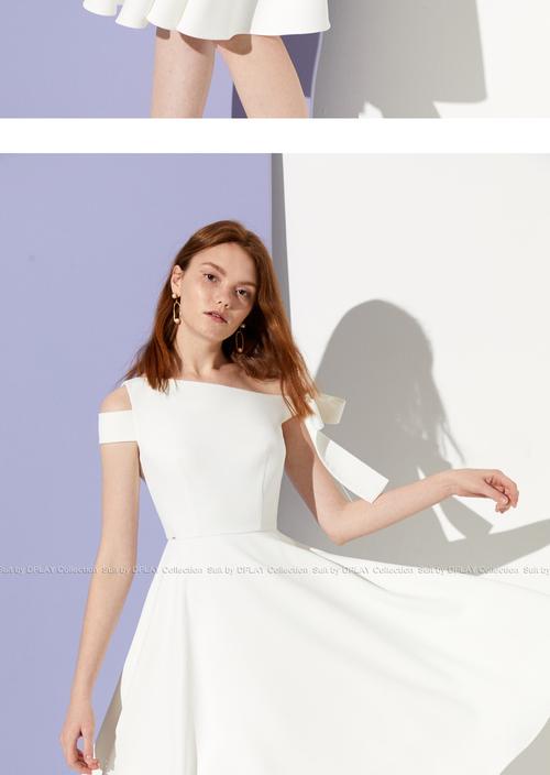 gesaiya)轻奢品牌德帕拉夏新品欧美不规则露肩挂带气质修身白色连衣裙