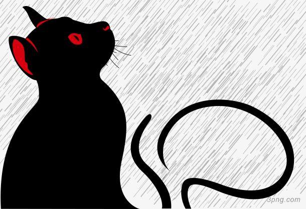 卡通黑猫下雨矢量png素材透明免抠图片-动植人物-三元素3png.com