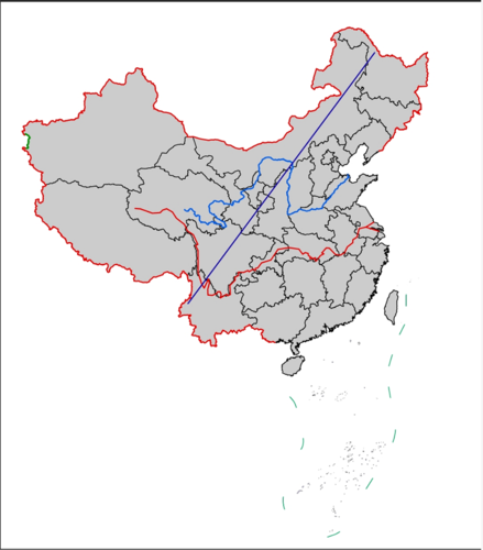 中国省市县区乡镇shp格式地图包括国界线胡焕庸线长
