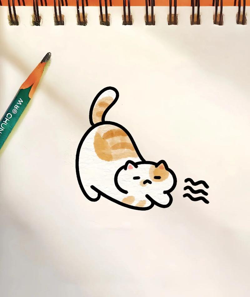 可爱的小猫咪简笔画怎么画?伸懒腰的小猫咪这样画,太可爱了!# - 抖音