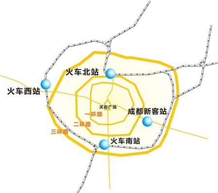 今后,成都市区东南西北将各建一个交通枢纽:火车南站,北站,西站和新客