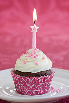 生日,杯形蛋糕,迷你,生日蛋糕,装饰,一个,蜡烛