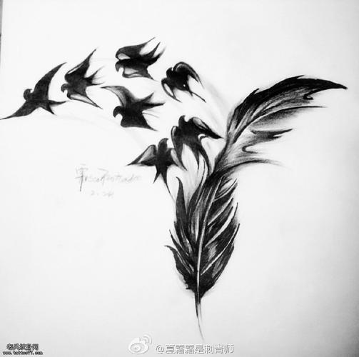 个性羽化燕纹身手稿图片