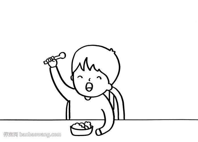 画上一位坐在凳子上的小男孩一年级饮食营养手抄报一年级吃饭有讲究手