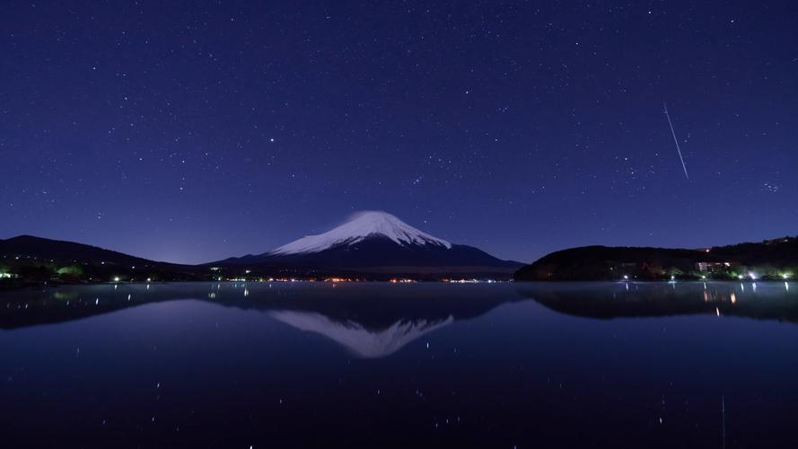 高清双子座流星和富士山 山中湖4k风景图片,4k高清风景图片,娟娟壁纸