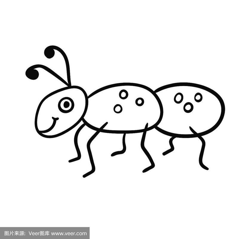 可爱的卡通涂鸦线性蚂蚁孤立在白色的背景.矢量插图.