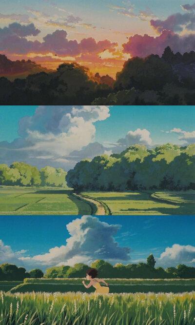 宫崎骏动画电影中的夏天,蓝天,绿荫,大海,蝉鸣,好不惬意!