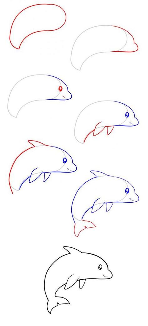 海豚跳水卡通简笔画