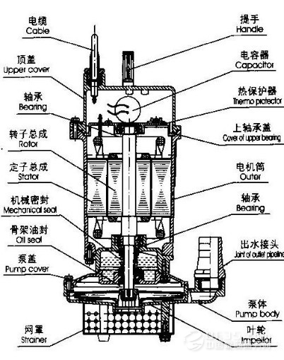 泵产品结构图从该潜水泵的结构来看,该产品可以进行两种形式的安装:1