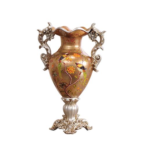 欧式花鸟花瓶客厅创意树脂花艺瓶家居复古装饰品花插工艺桌面摆件