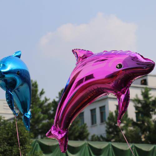 蓝色海豚气球造型铝膜铝箔气球 结婚庆儿童生日派对布置装饰用品