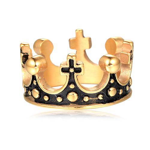 stainless steel gold plated cross crown ring