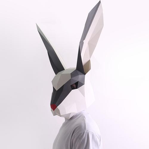 中秋节玉兔萌兔创意立体兔子动物纸模头套手工diy活动表演道具